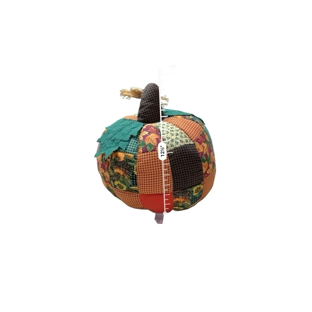 MTY International Co Ltd Large Fabric Patchwork Pumpkin 12” Fall Halloween Decor